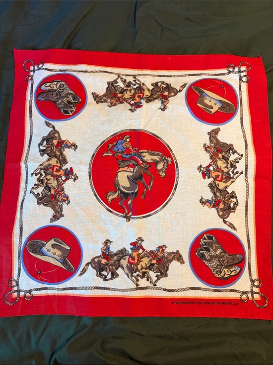 Hav-a-hank Accessories - Western Rodeo Print Bandana Scarf in Red and White
